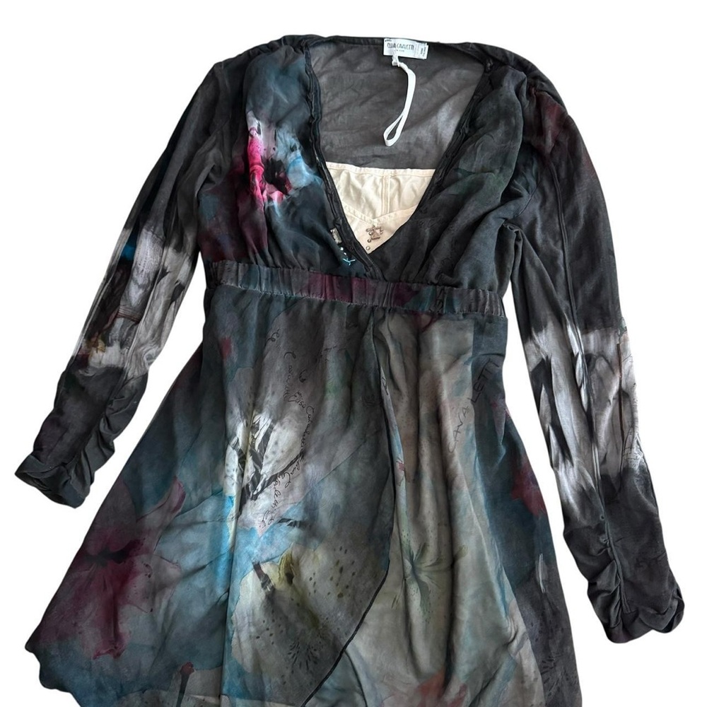 Y2K whimsygoth euro floral tie dye long sleeve baby doll dress Elisa cavaletti - Picture 2 of 8